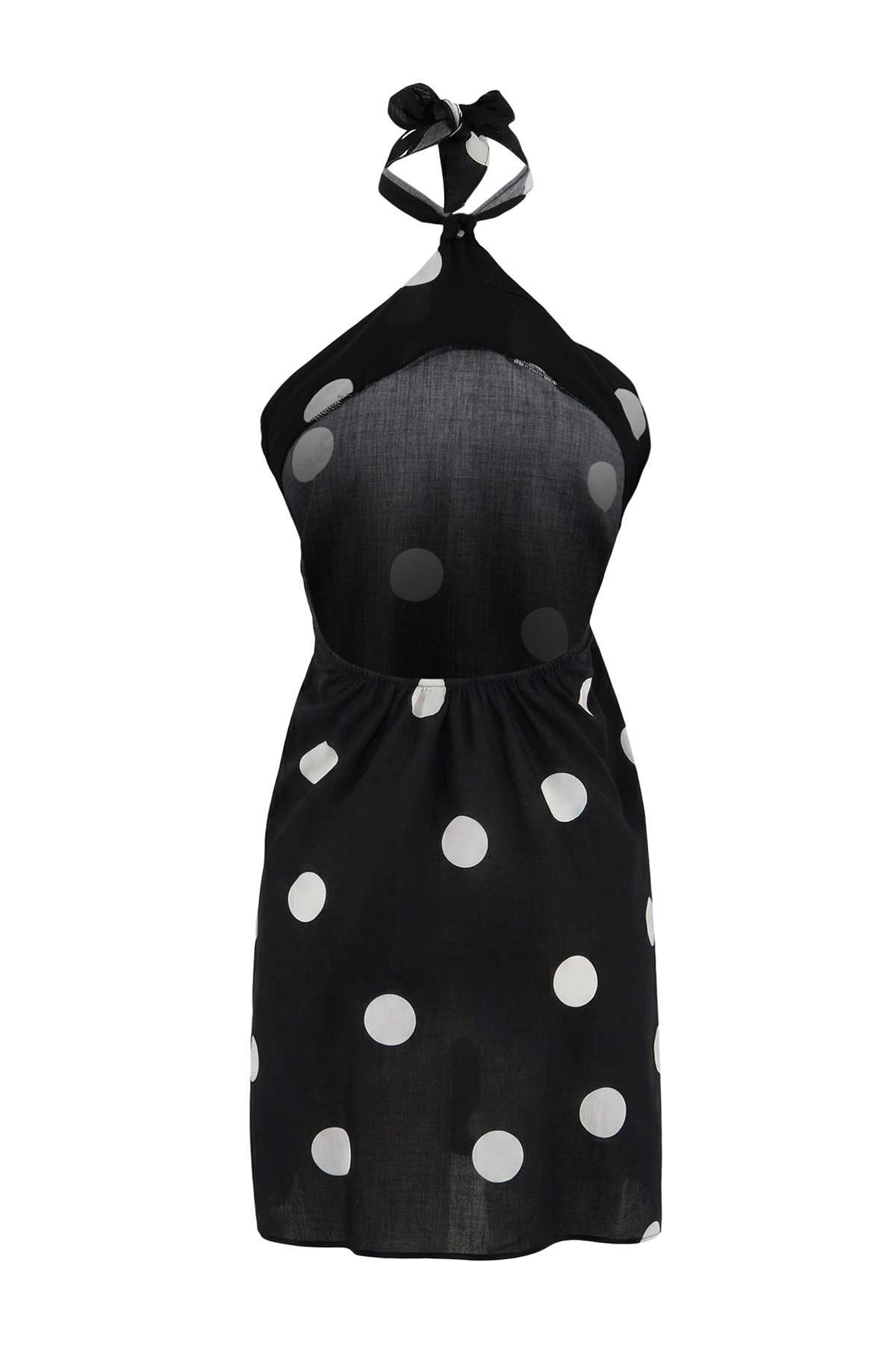 Trendyolmilla  Puantiyeli Dokuma Bağlama Detaylı Mini Plaj Elbisesi TBESS26EL00019 - Görsel 5