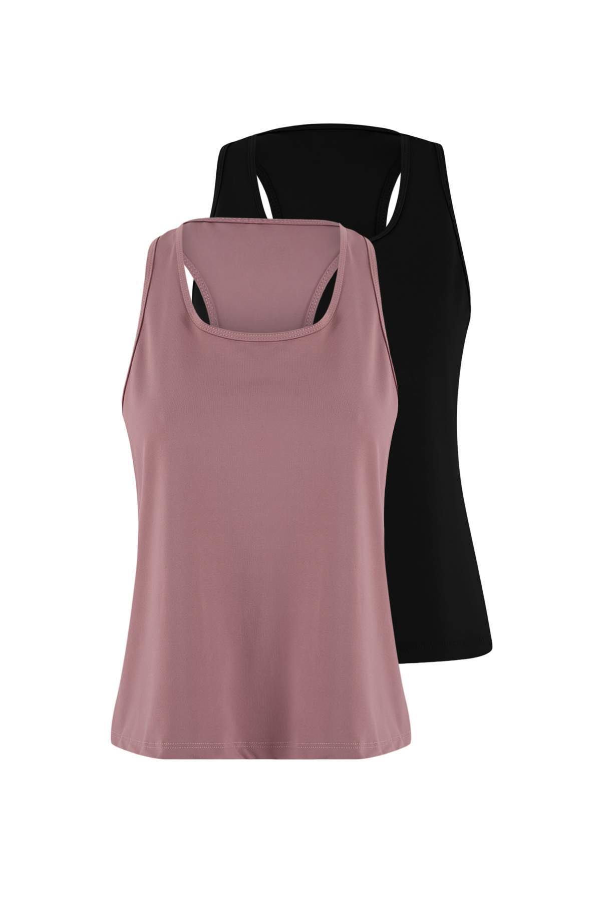 Trendyolmilla  Siyah-Gül Kurusu 2'li Micro Kumaş Örme Spor T-Shirt THMSS26TS00001 - Görsel 11