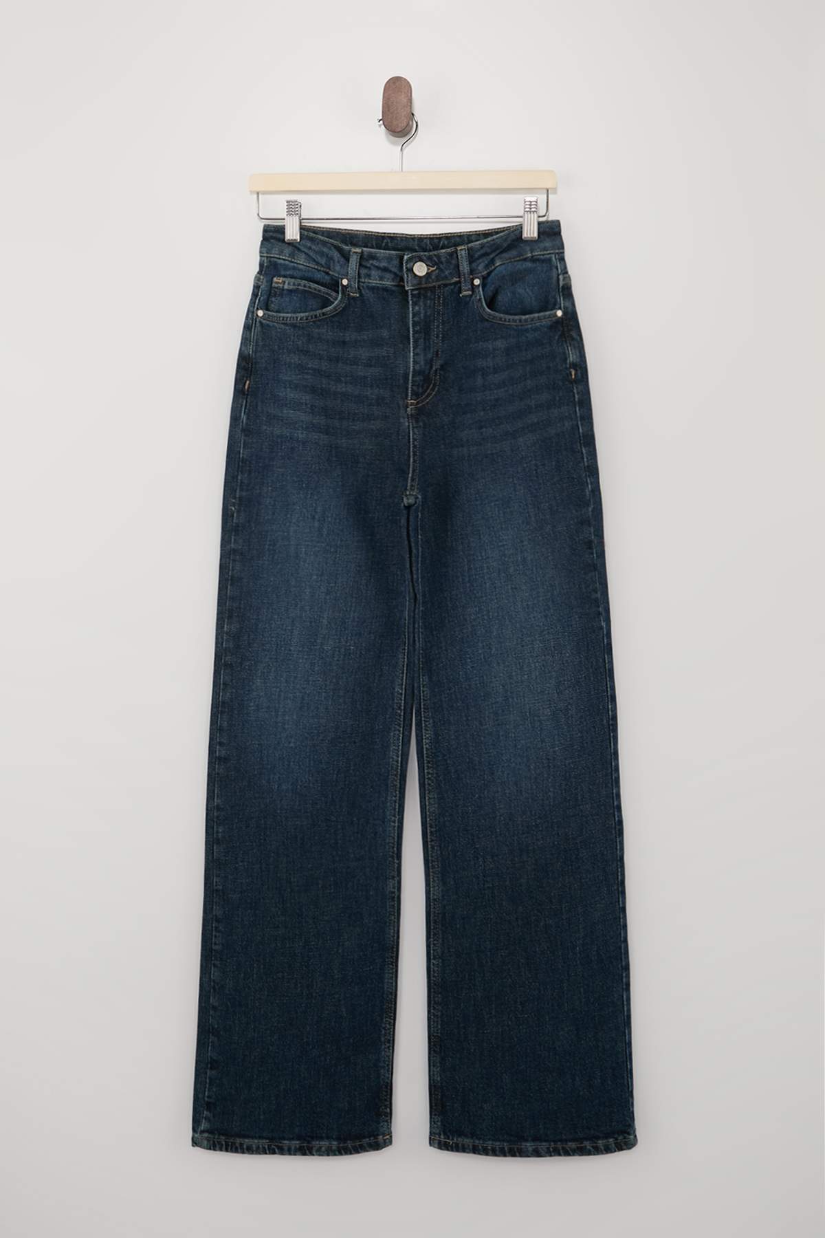 Trendyolmilla  Premium Koyu Mavi More Sustainable Yüksek Bel Az Esnek Wide Leg Geniş Paça Jeans TWOSS26JE00153 - Görsel 5