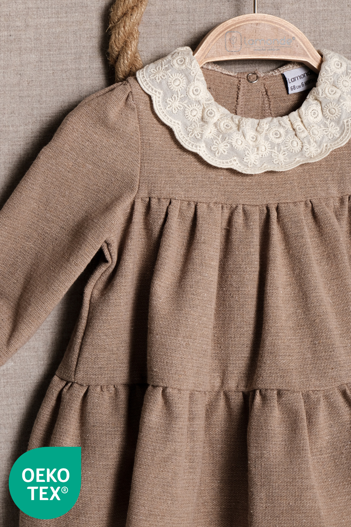 Lamonde Kız Bebek Elbise Fisto Yaka Pamuk 6-9-12-18 Ay fotoğrafı 3 (önizleme)