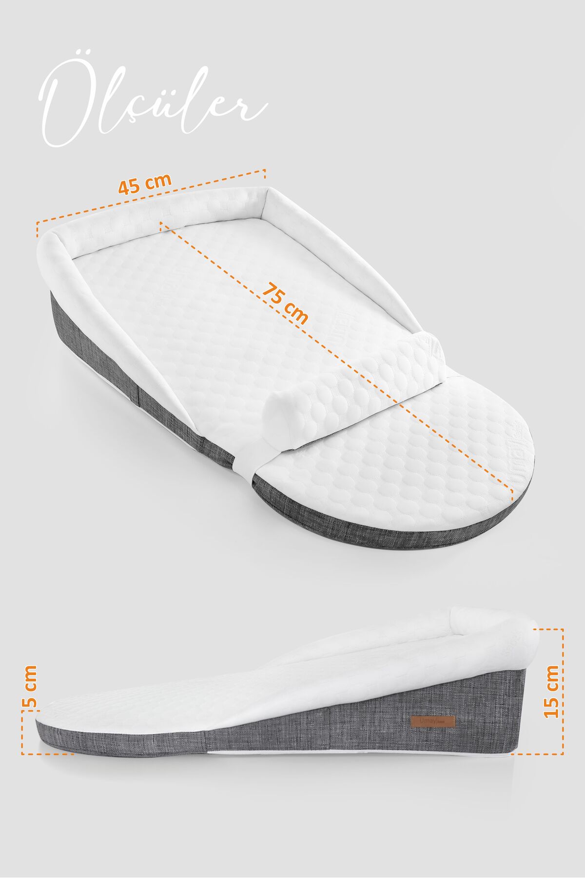 Umaybebek Umay Bebek Reflü Yatağı, Bebek Yatak - Antrasit fotoğrafı 5 (önizleme)