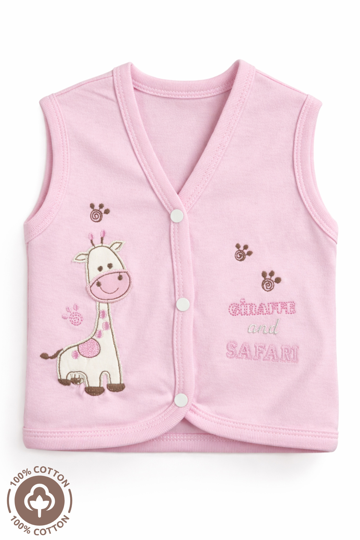 Miniel Kız Bebek Zürafa Nakışlı Organik Pamuklu 3-6-9 Ay 2li Penye Bebek Yelek - Pembe fotoğrafı 2 (önizleme)