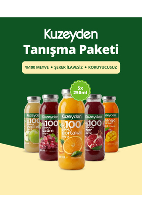 KUZEYDEN Meyve Suyu Tanışma Paketi | 5x250ml | İlave şeker, katkı ve koruyucu...