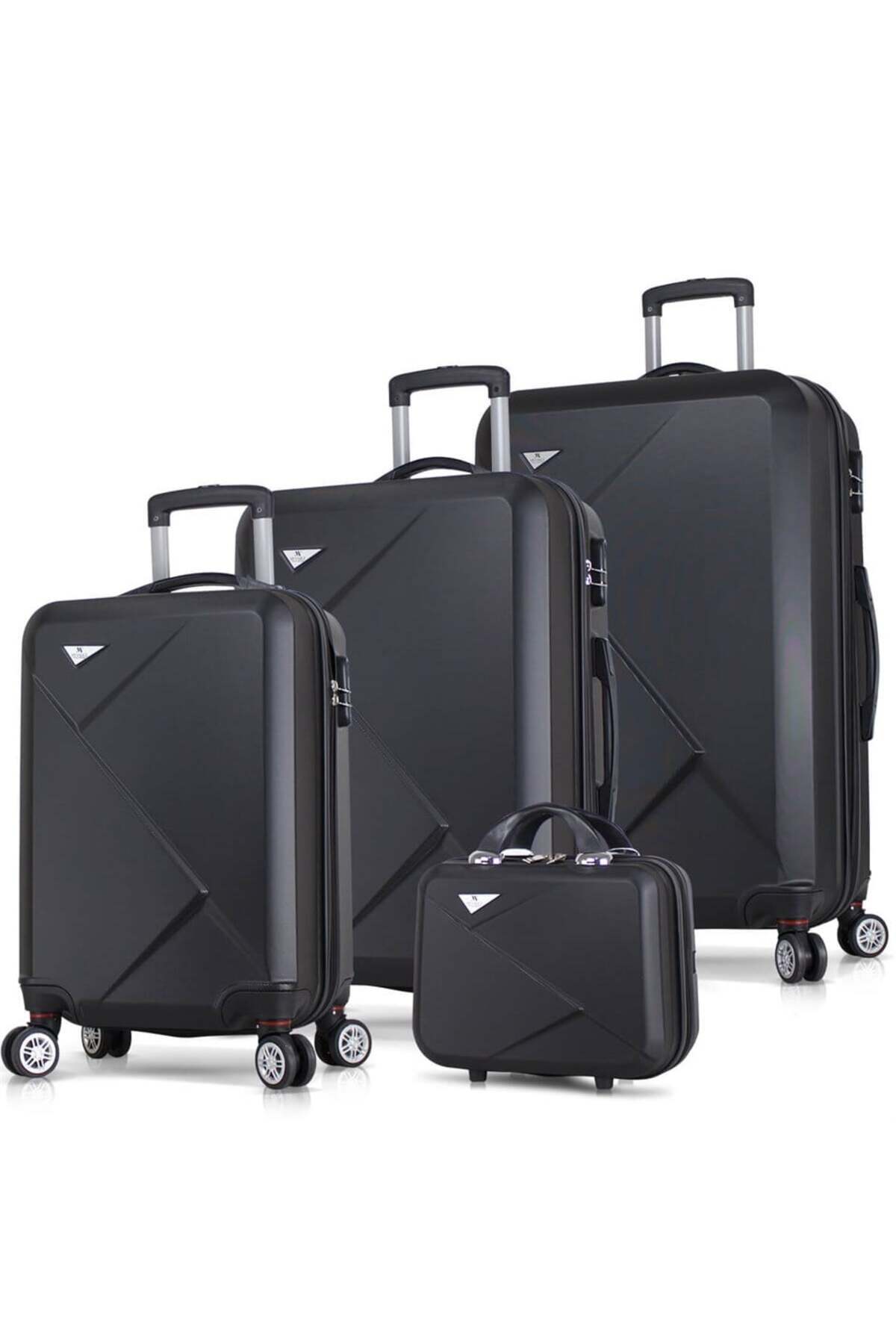 My Valice  Diamond Abs Kabin Orta Büyük Ve Makyaj Boy Siyah 4'lü Travel Valiz Seti