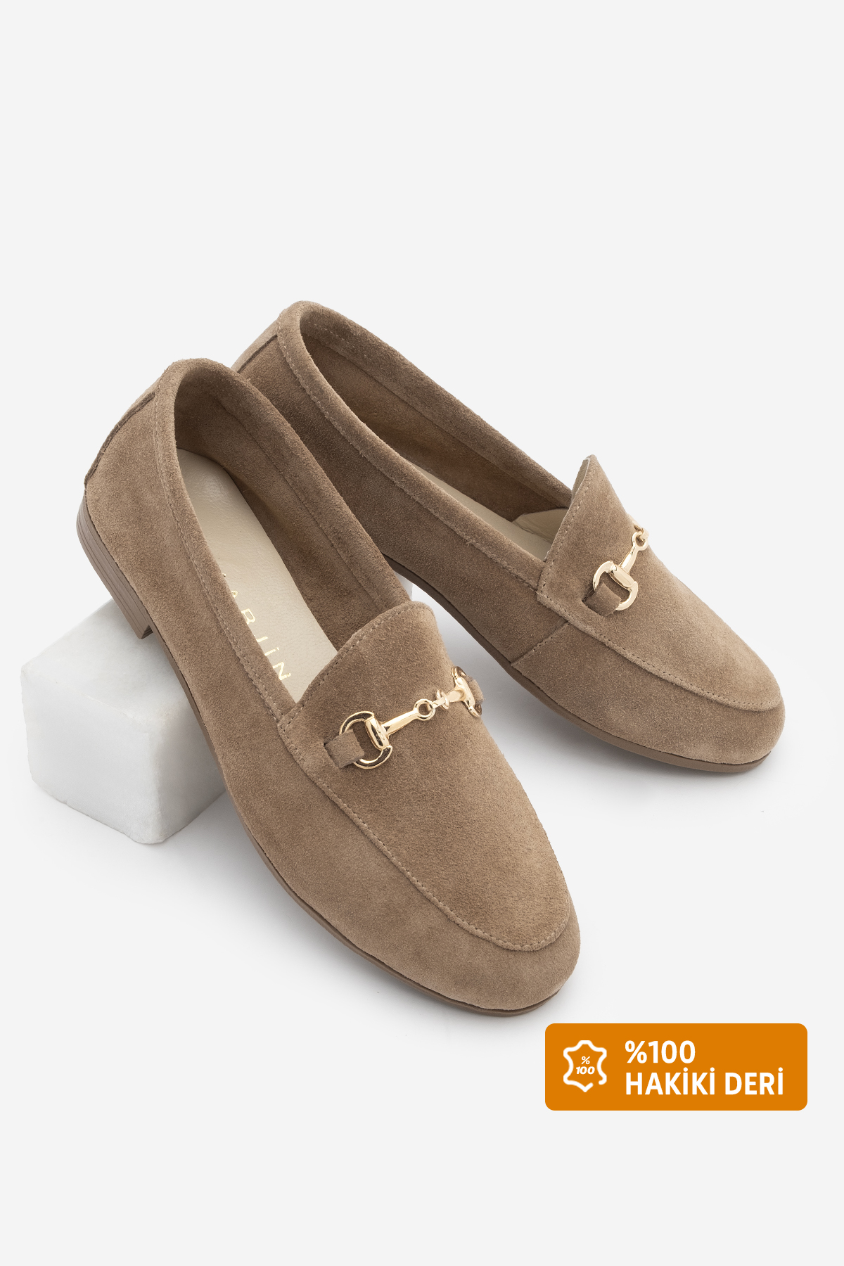 Marjin Mokasyny damskie z prawdziwej skóry - Tanle Tan Suede Casual Shoes