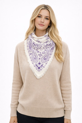 nehir eşarp Etnik Desen Kujten Model Püsküllü Omuz Fular Eşarp 100x100 Cm