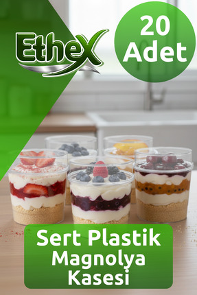 Ethex 20’li Plastik Magnolia Tatlı Kasesi 310 cc Kapaklı Kristal Şeffaf Sunum...