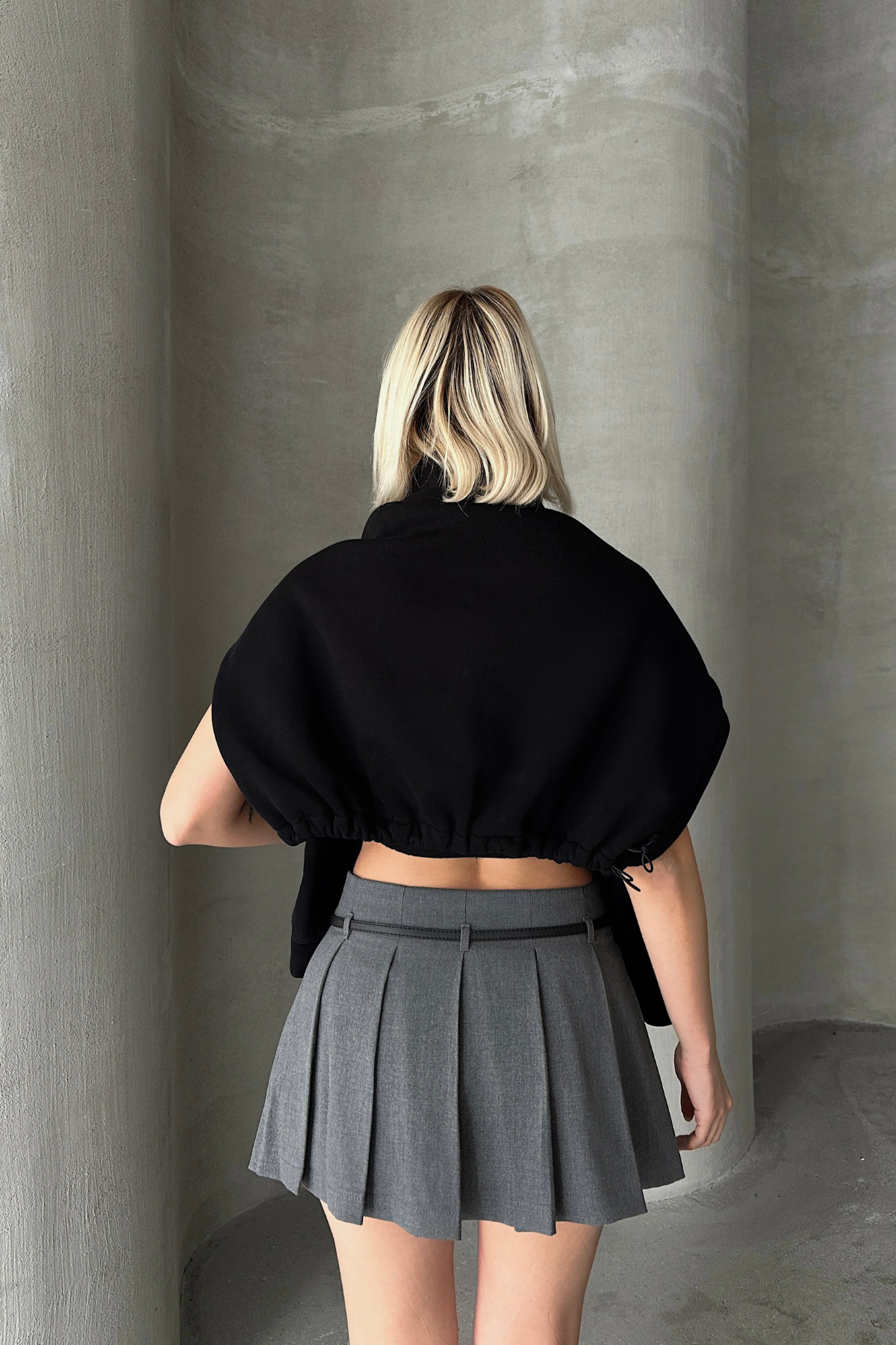 Babushka  Gri Duble Pileli Şort Etek - Görsel 6