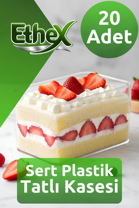 Ethex 20’li Plastik Dikdörtgen Kap Kapaklı 300 cc Kristal Şeffaf Tatlı Yemek ...