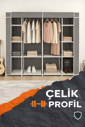 Imperial Star Geniş Hacimli Çelik Profilli Çift Askılı Gardırop Bez Dolap Gri