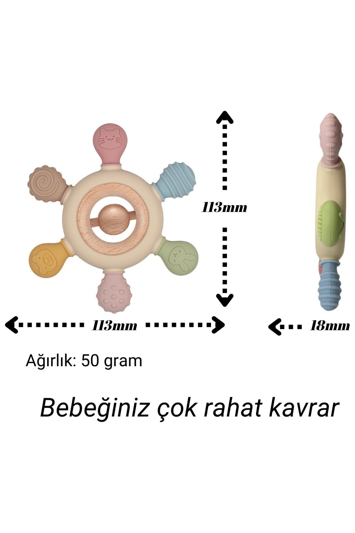 BAMM BAMM Silikon Bebek Diş Kaşıyıcı Boncuklu Hafif ve Rahat Kavranır fotoğrafı 4 (önizleme)