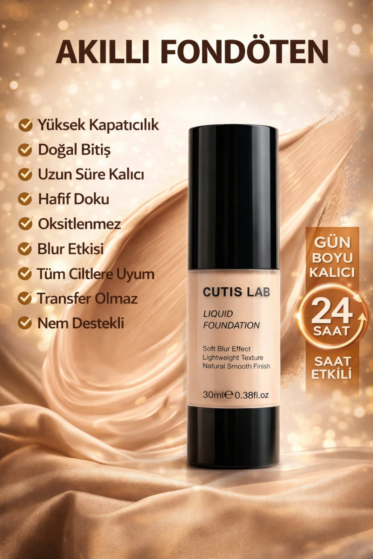 CUTİS LAB Akıllı Likit Fondöten 30 ml – Renk Değiştiren, Tek Ton Cilt pH’ına Uyumlu Blur Foundation - Fiyatı, Yorumları