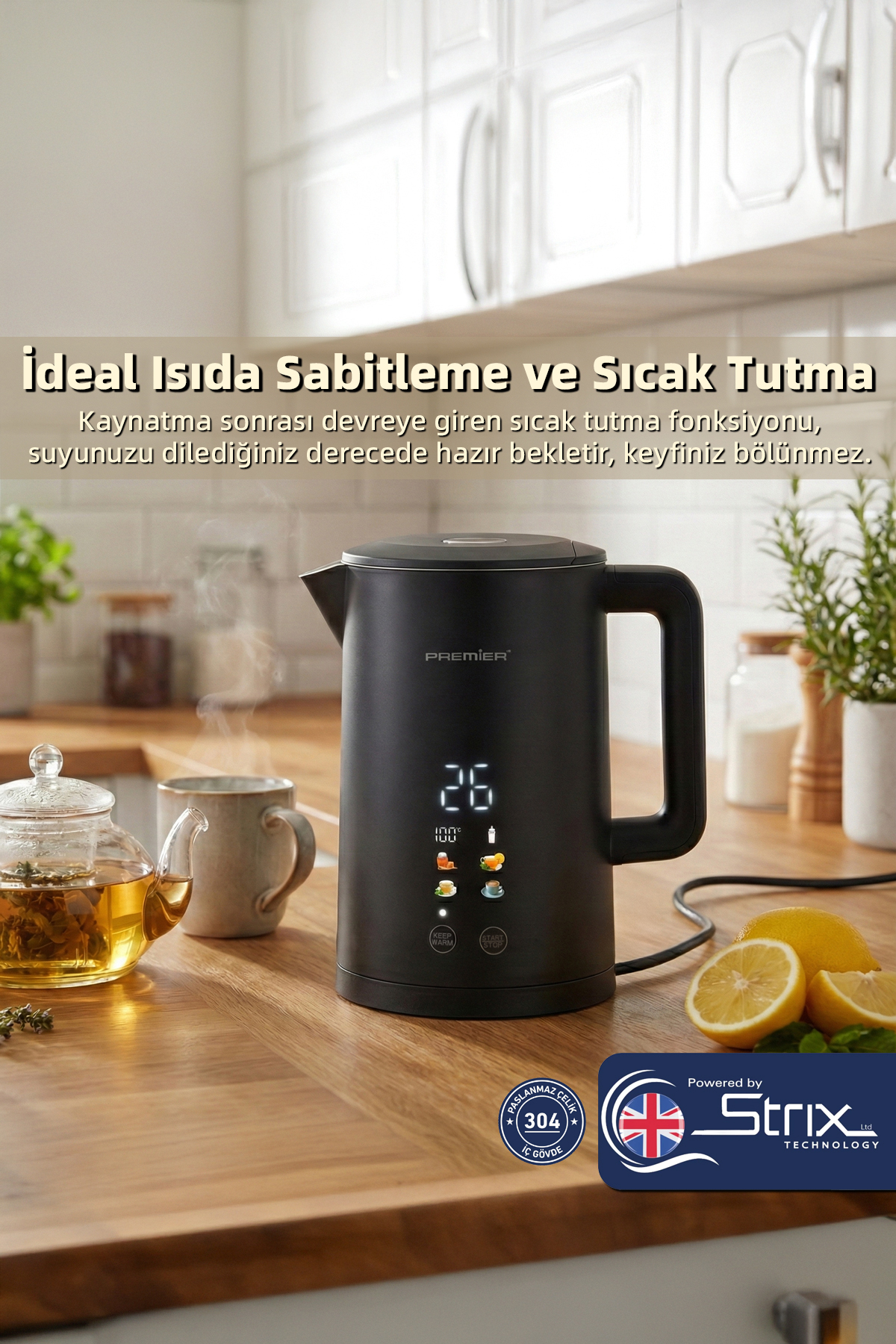 Premier Prk 2215EA Akıllı Su Isıtıcısı - Dijital Ekranlı, Isı Ayarlı, Çift Katmanlı Cool Touch Kettle