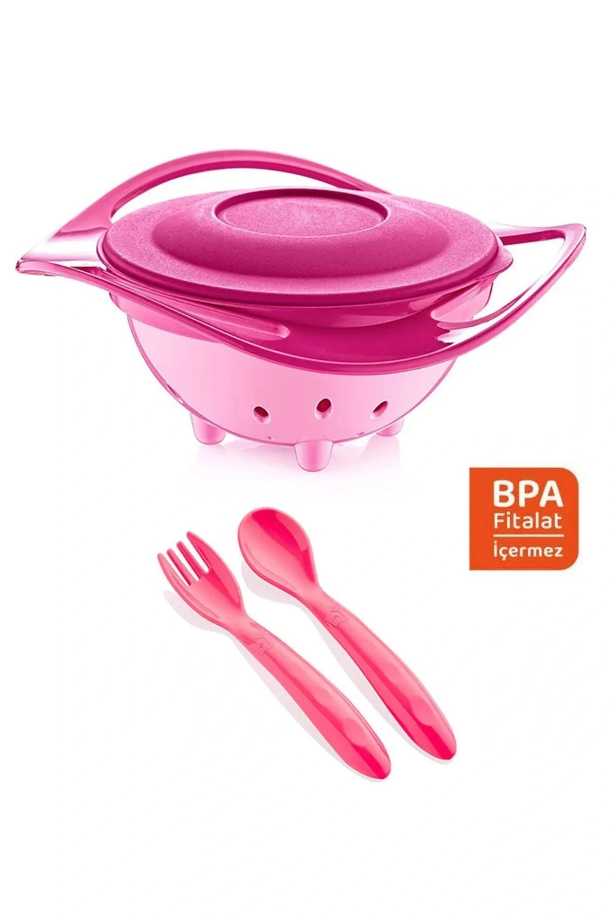 Babyjem Dökülmeyen Tabak Pembe & Mama Kaşık Çatal Takımı fotoğrafı 4 (önizleme)