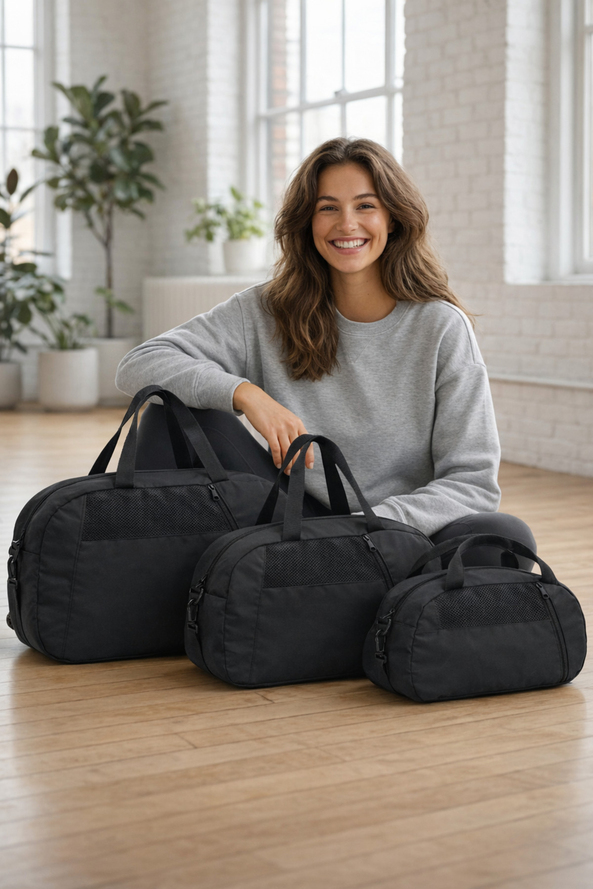 KAFF  3'lü Set D valiz Önü Cepli Ayarlanabilir Omuz Askılı El Seyahat Spor Çantası - Görsel 4