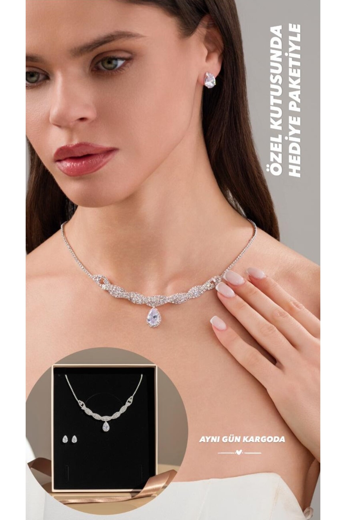 Valerie Silver Plated Jewelry Set Necklace Earrings Gift Set Wedding Engagement Promise Wedding
