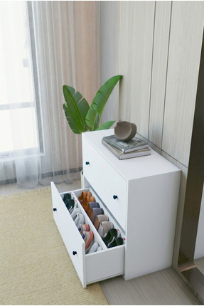 MONTENERO Ayakkabılık Çekmeceli Beyaz Modern Ayakkabılık Portmanto