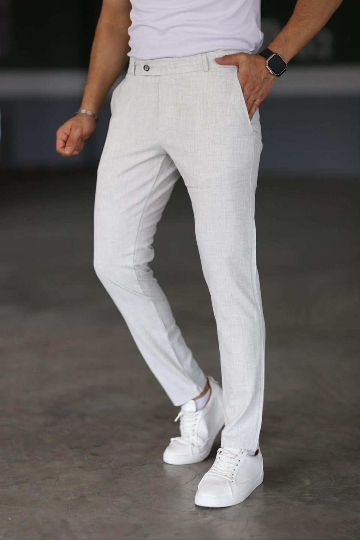 Bürke  Erkek Taş Renk Kaliteli Esnek Likralı Bilek Boy Kumaş Pantolon - Görsel 7