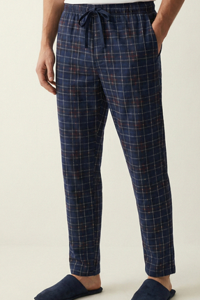 Elemge Kareli Pamuklu Elastan Erkek Pijama Altı Rahat Kalıp Cepli İpli Esnek ...