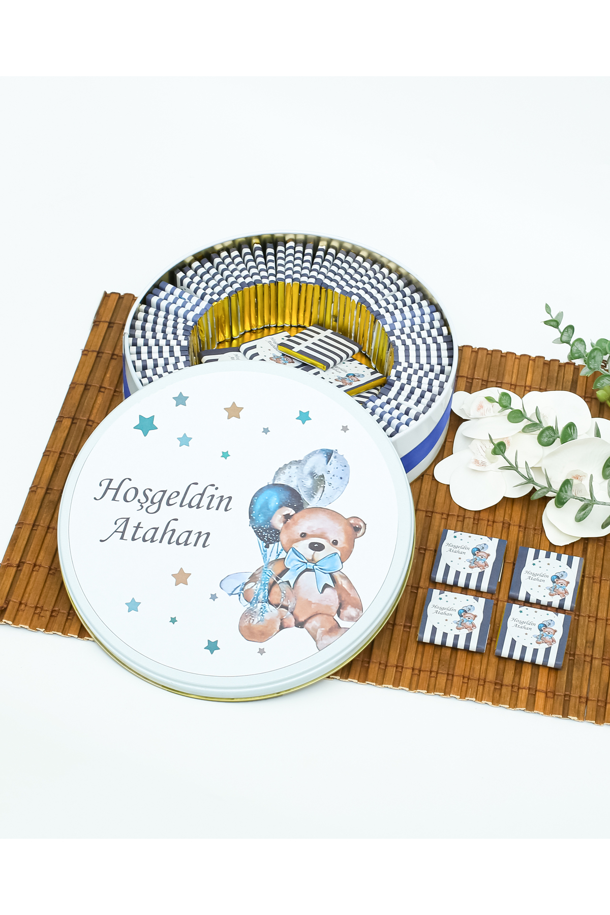 Angel Gift Chocolate 50 Adet Isme Özel Ayıcıklı Erkek Bebek Hoşgeldin Hediyelik Doğum-doğumgünü Çikolatası fotoğrafı 3 (önizleme)