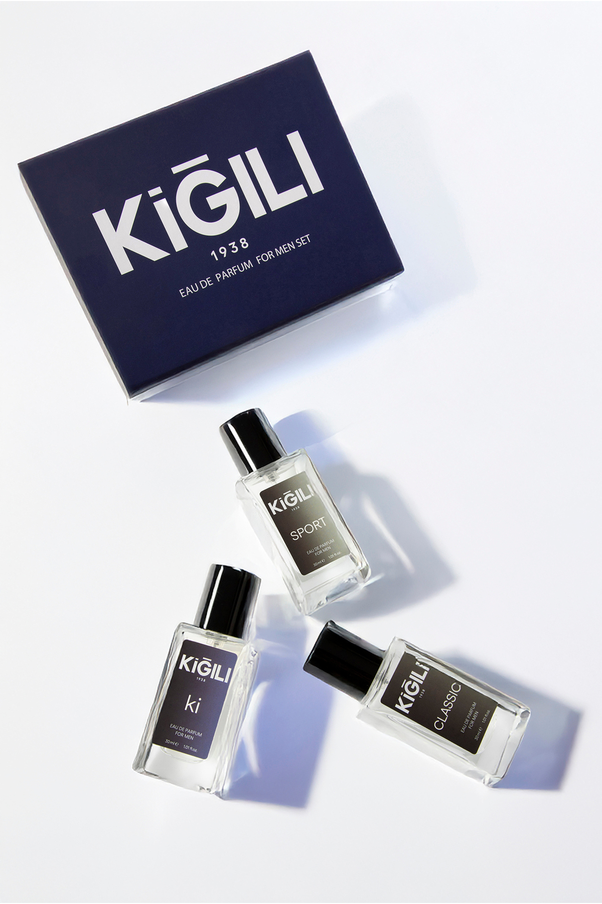 کیگیلی ست عطر مردانه 30 میلی‌لیتری کلاسیک و کی و اسپرت 3 تکه در جعبه کادویی