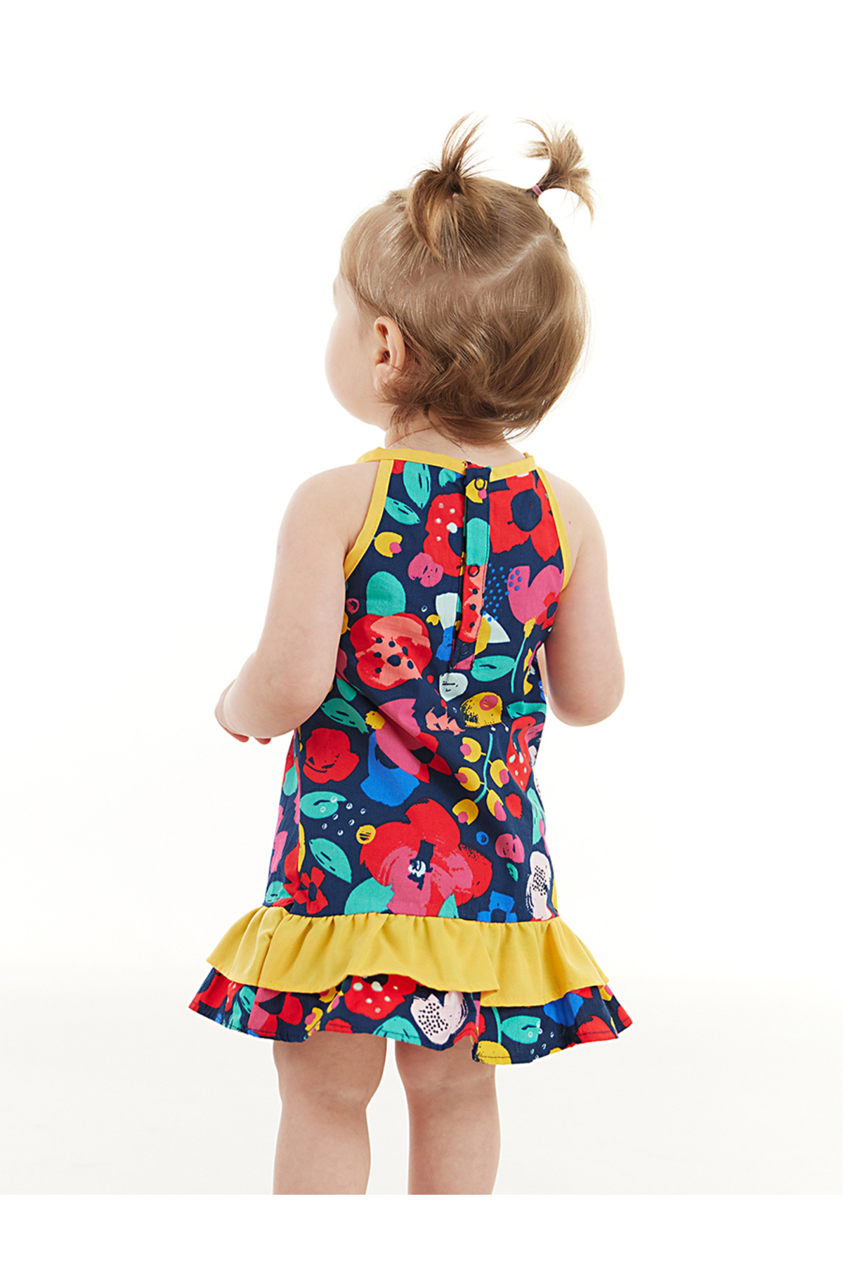 Denokids Çiçekli Kız Bebek Poplin Pamuklu Yazlık Askılı Elbise fotoğrafı 2 (önizleme)