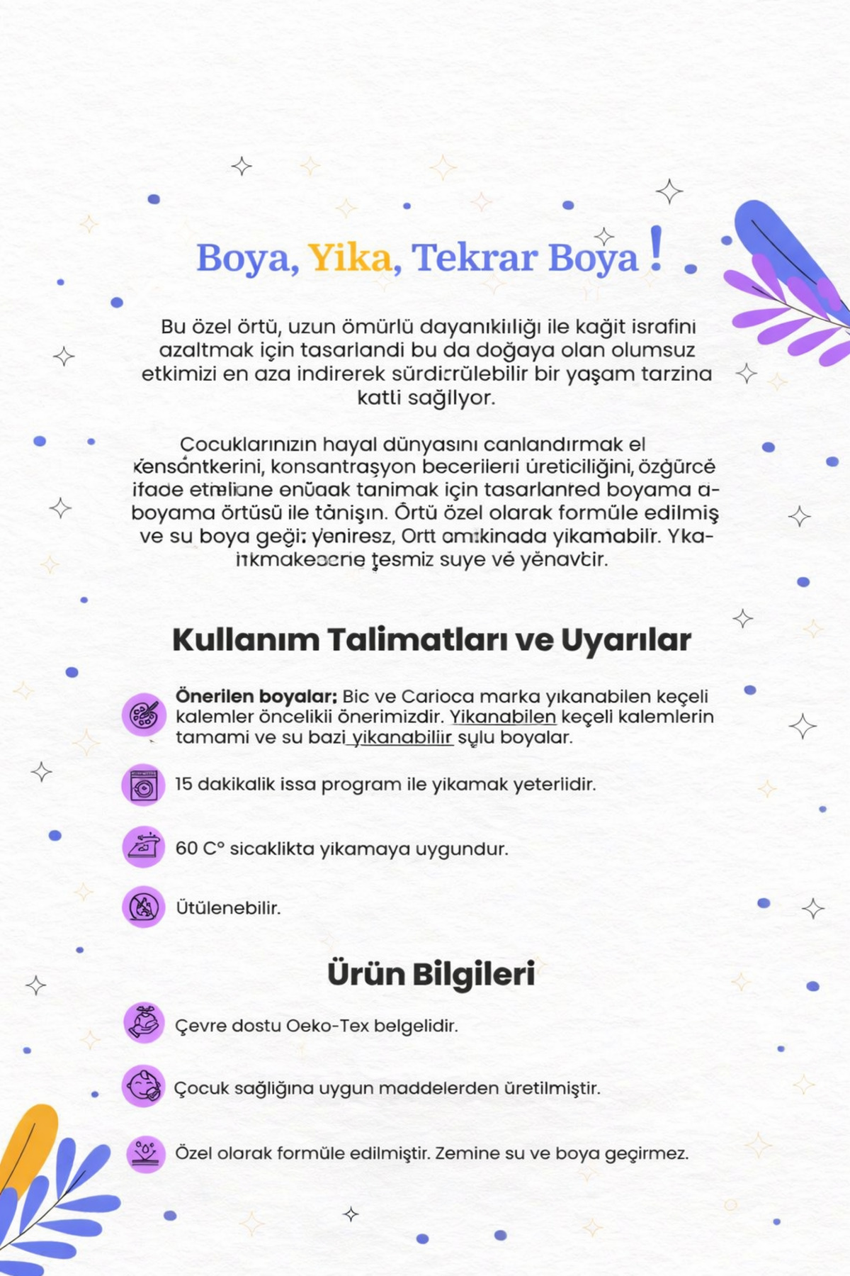 Esrabutik Eğitici Boyanabilir Su geçirmez yıkanabilir Çocuklar için Eğlence Matı 75X50 Boya Kalem Seti Hediye fotoğrafı 5 (önizleme)