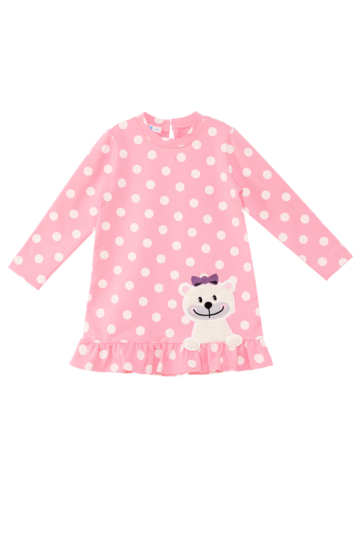 Denokids Ayıcık Kız Bebek Puantiyeli Pembe Elbise fotoğrafı 3 (önizleme)