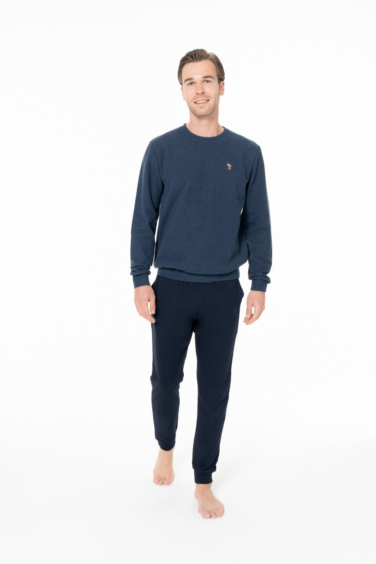 یو اس پولو ست لباس خواب مردانه یقه گرد آستین بلند ایندیگو مدل 18995 - INDIGO - L