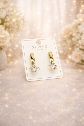 XUPING JEWELRY 14K GOLD RENK PIRLANTA KESİM ZİRKON TEK TAŞ KADIN KÜPE UZUNLUK...