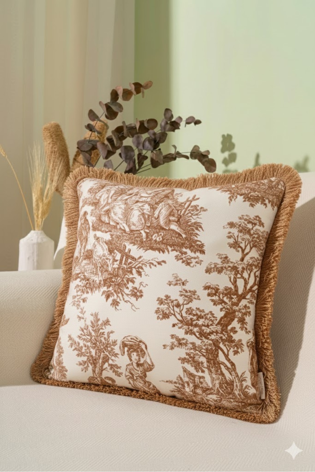 Fringed Decorative Brown 43x43cm Square Pillow Case