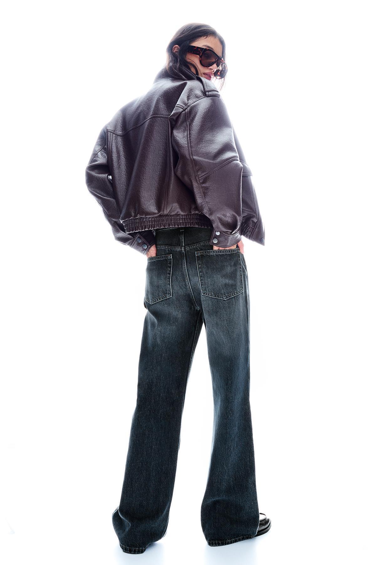 Bershka  Çapraz bel detaylı yüksek bel geniş paça jean - Görsel 4