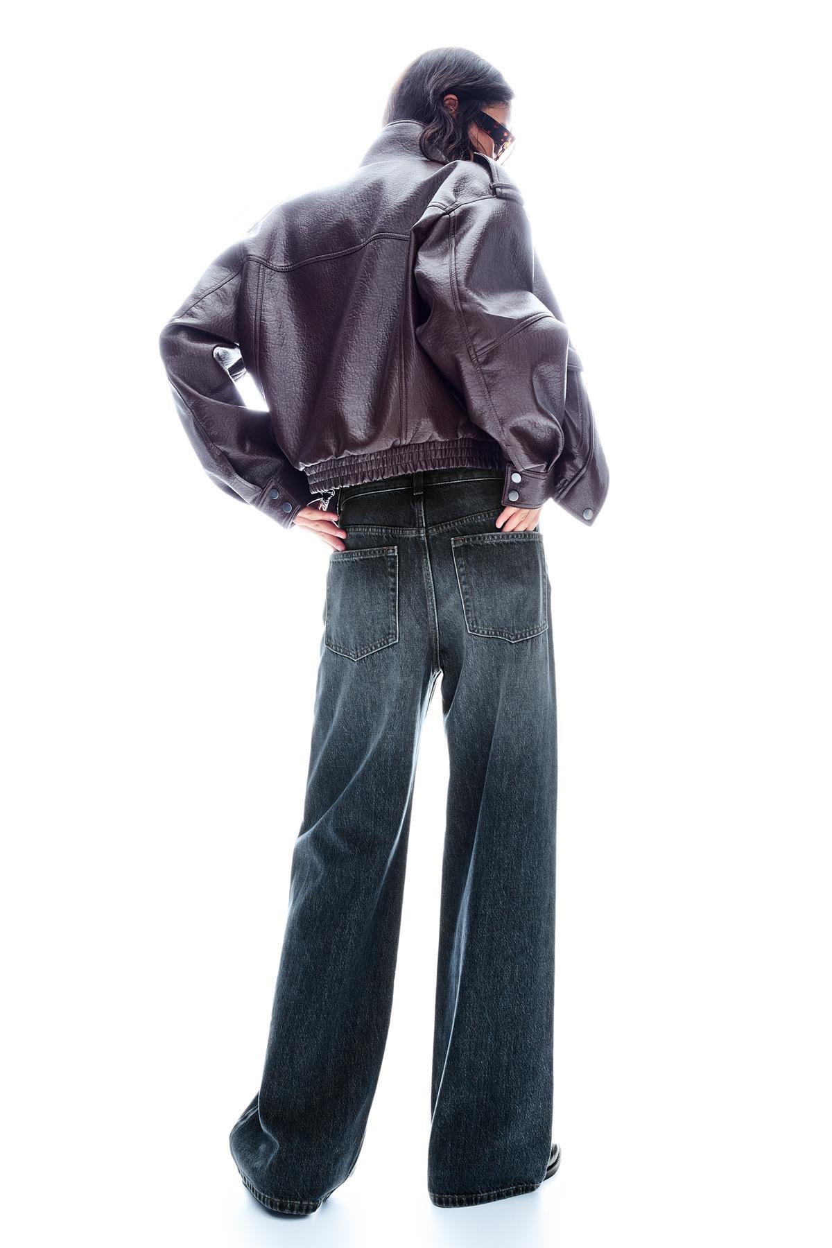 Bershka  Çapraz bel detaylı yüksek bel geniş paça jean - Görsel 2