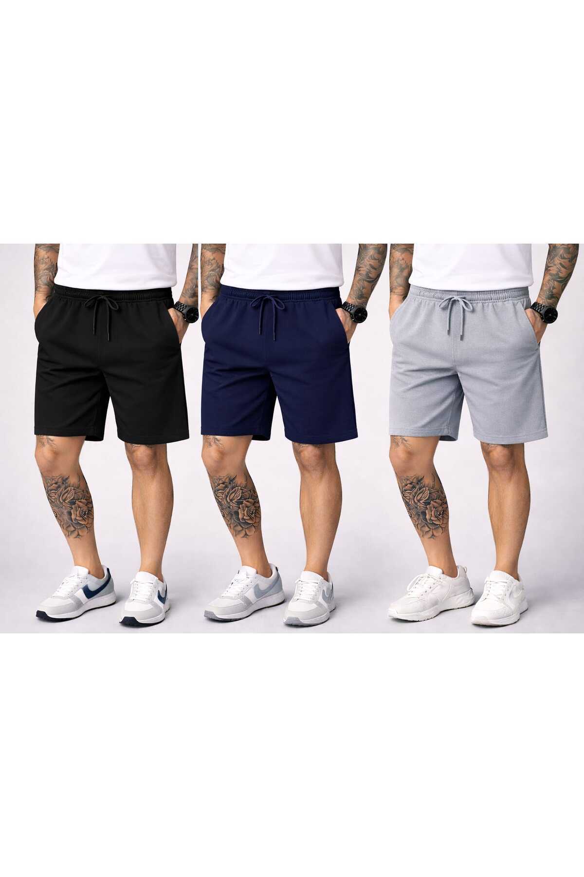 TREND ALİSSE  3 lü paket Erkek COLL bermuda Spor Şort yazlık rahat Fitness Gym Şortu - Görsel 3