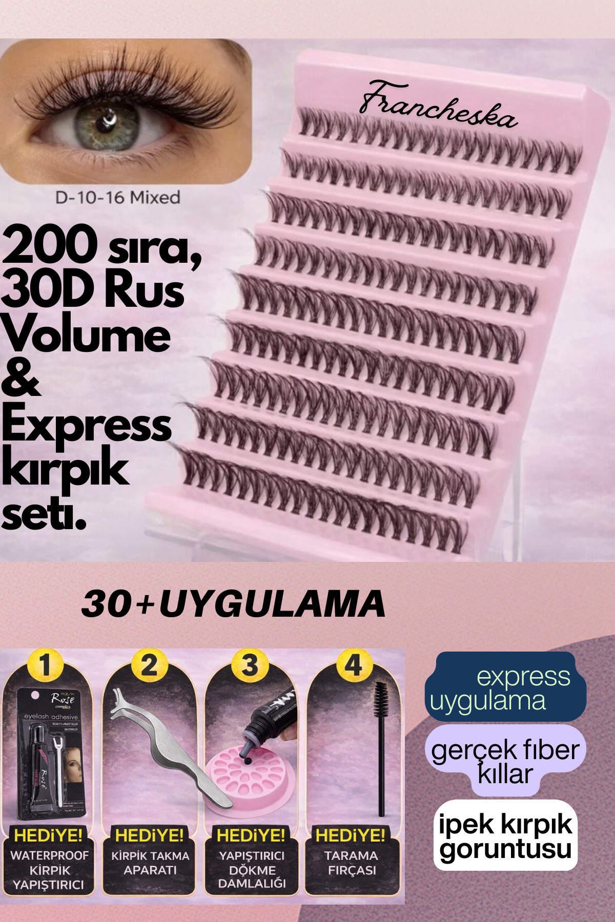 Francheska Rus Volume 30d Takma Ipek Kirpikler Mix Kendin Yap Seti -yapıştırıcı Ve Cımbız Ile 20 Uygulama - Fiyatı, Yorumları