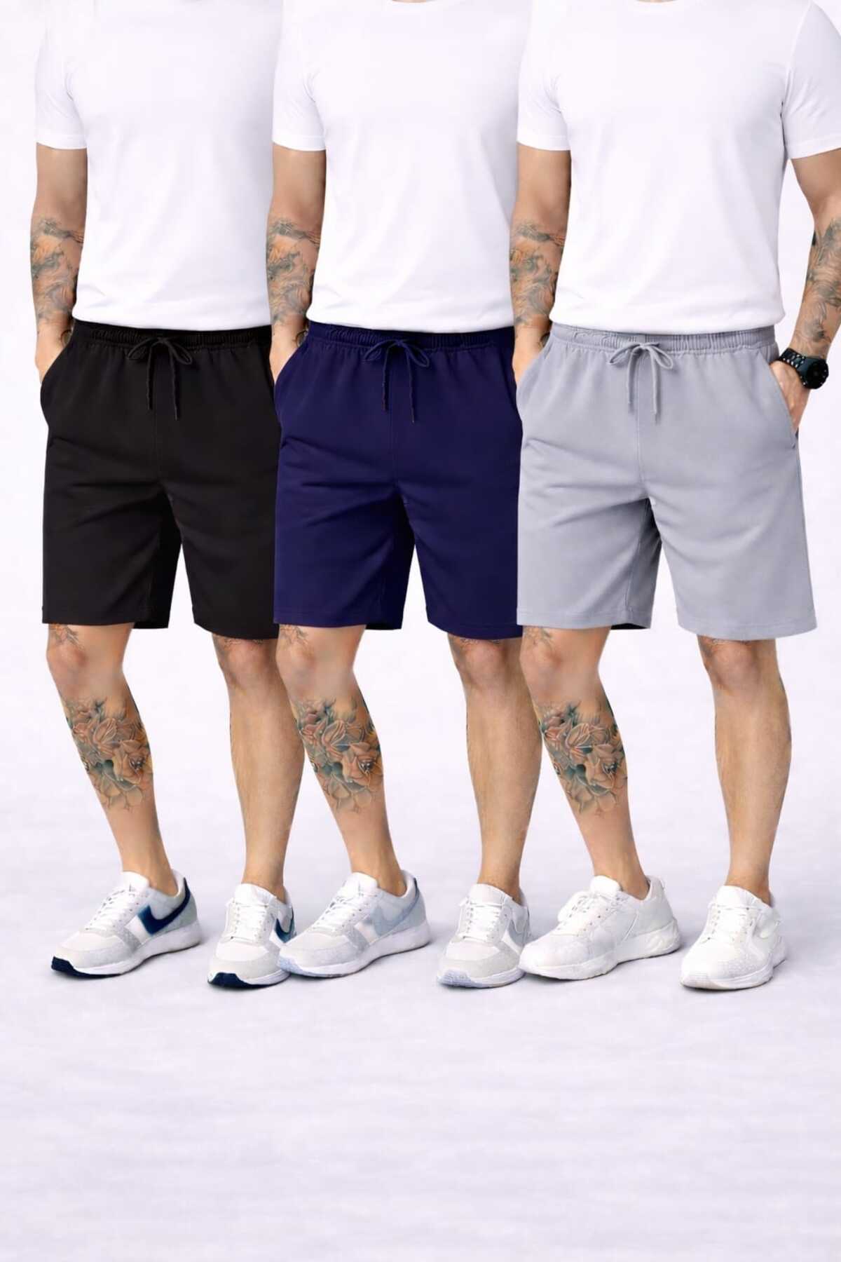 TREND ALİSSE  3 lü paket Erkek COLL bermuda Spor Şort yazlık rahat Fitness Gym Şortu - Görsel 2