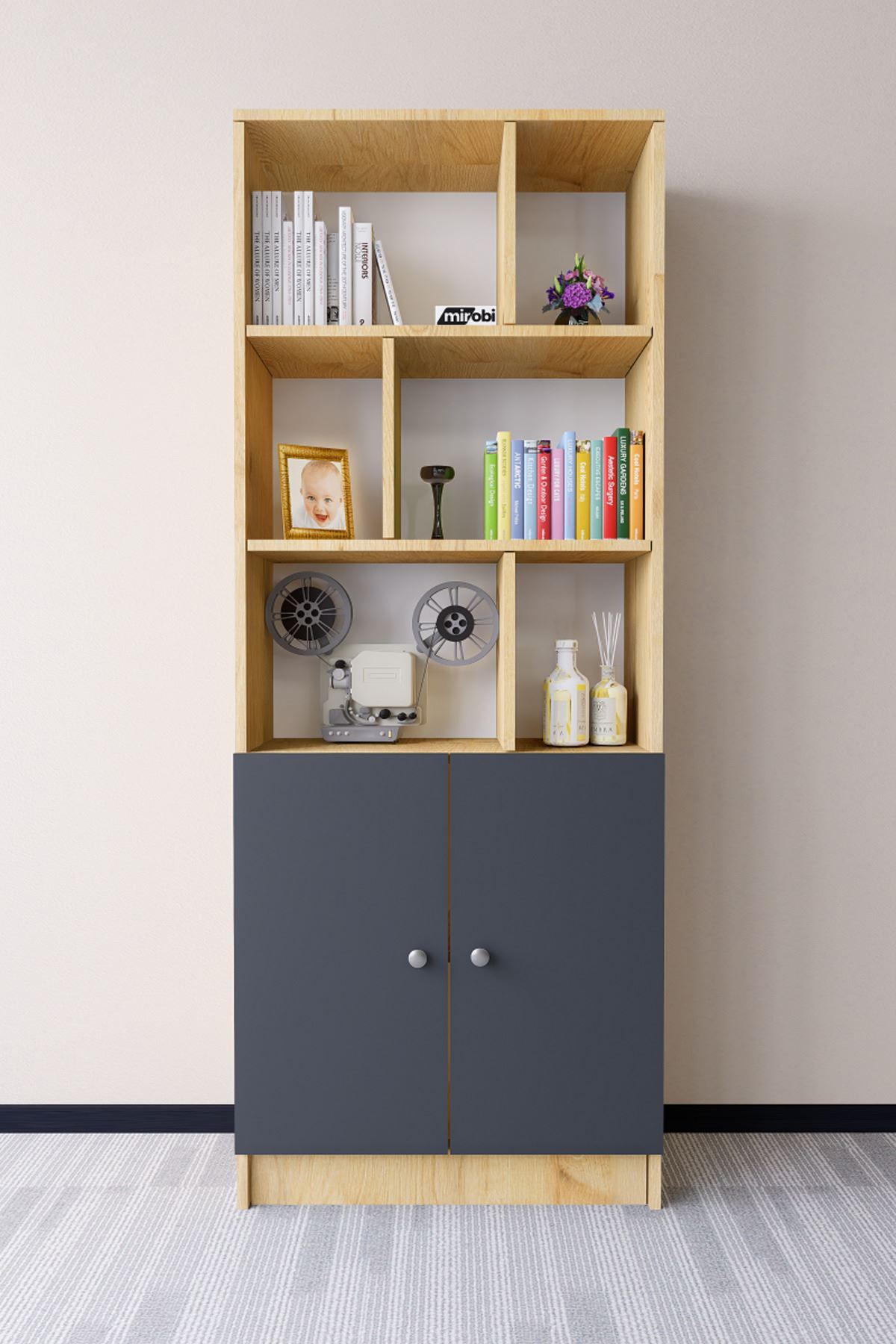Torfa 2 Lid 6 Compartment Decorative Bookshelf Pine-Anthracite
