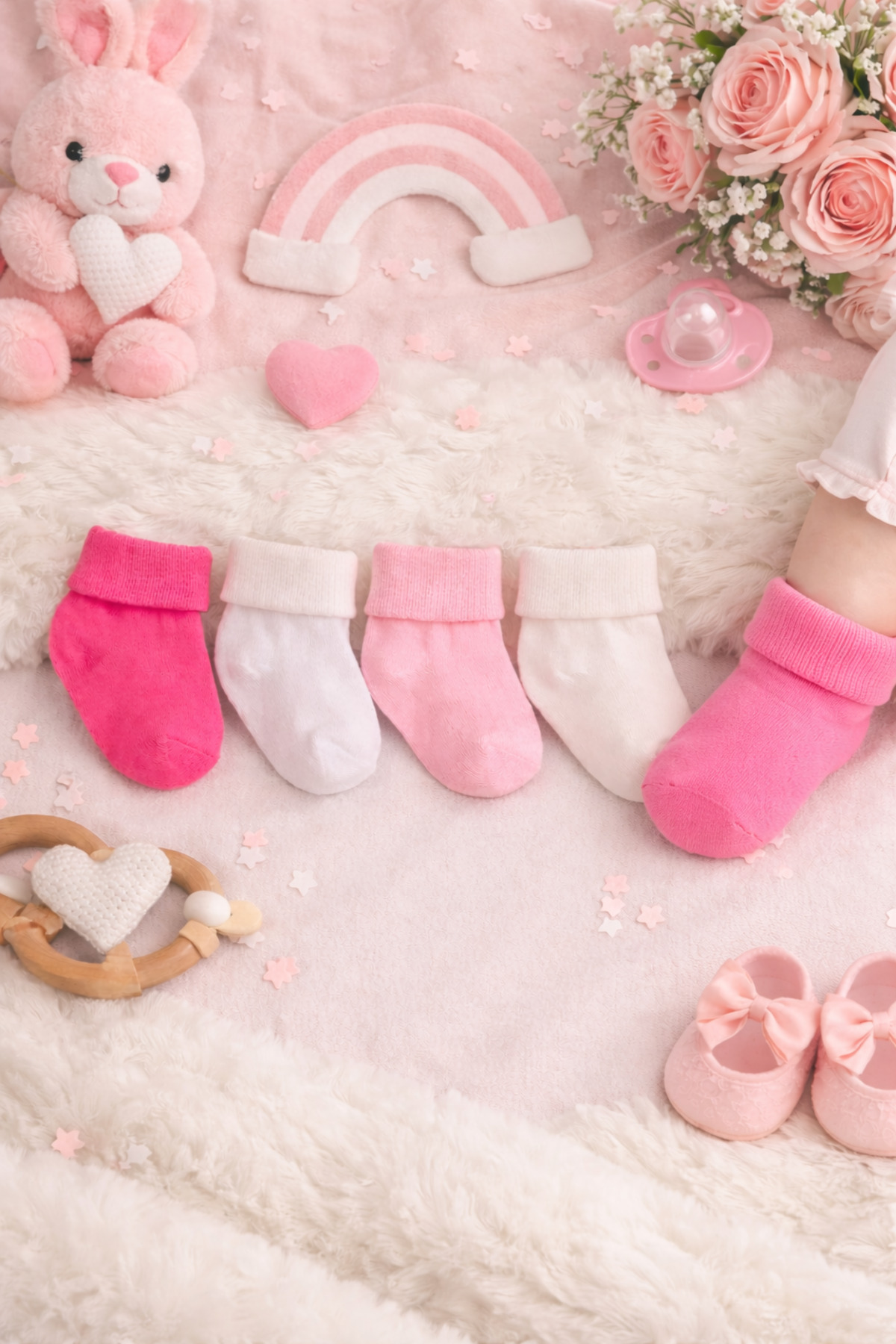 Akface 5 Çift Kutulu Pamuklu 5 Renkli Kız Bebek Çorabı 0-6 Ay fotoğrafı 2 (önizleme)