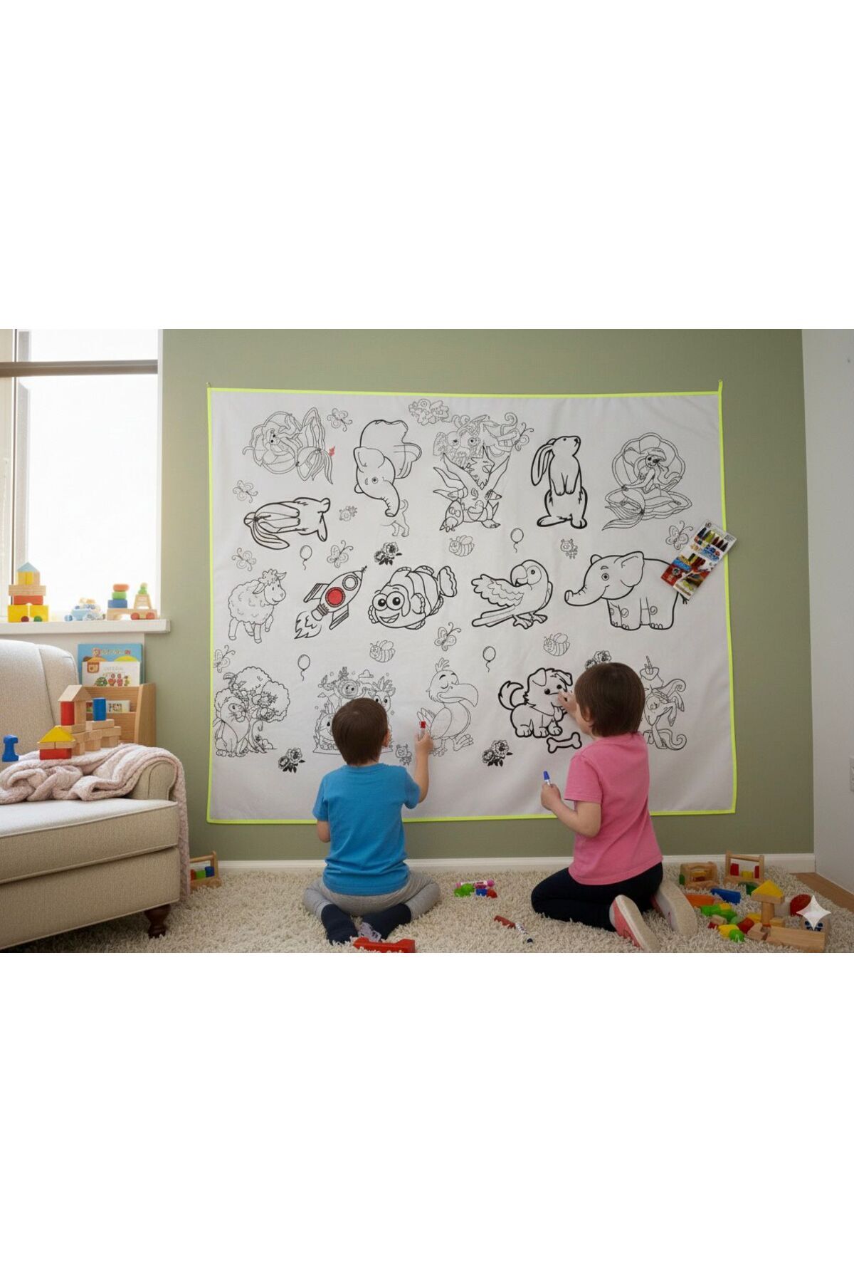 Esrabutik Eğitici Boyanabilir Su geçirmez yıkanabilir Çocuklar için Eğlence Matı100x150 Boya Kalem Seti Hediye fotoğrafı 5 (önizleme)