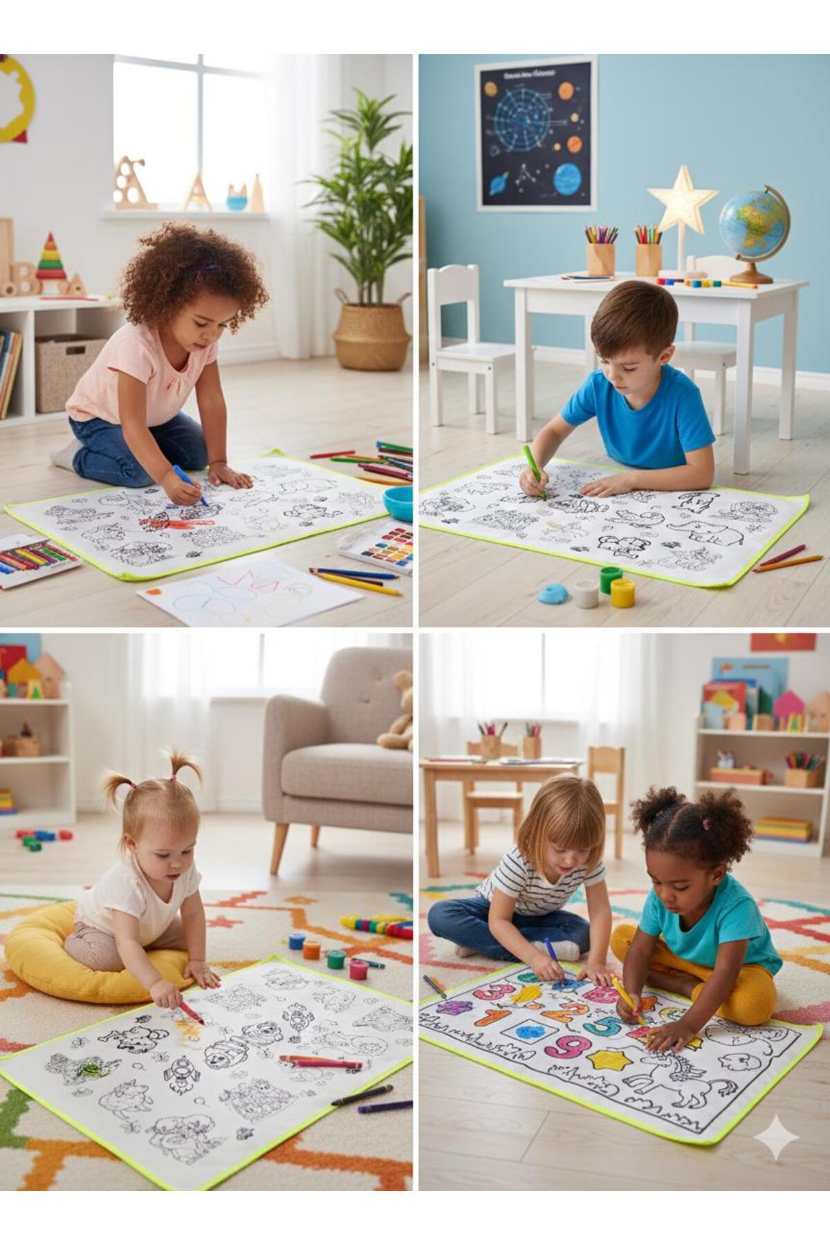 Esrabutik Eğitici Boyanabilir Su geçirmez yıkanabilir Çocuklar için Eğlence Matı 75X50 Boya Kalem Seti Hediye fotoğrafı 4 (önizleme)