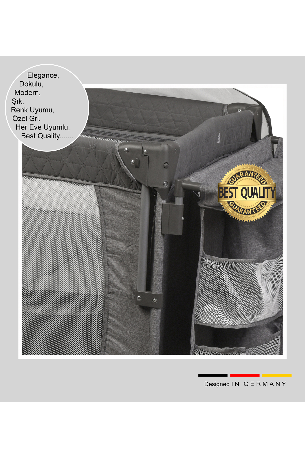 Holmer Coolstyle Premium Cibinlikli Dönenceli Anne Yanı Oyun Parkı Beşik 70x110cm Koyu Gri fotoğrafı 6 (önizleme)