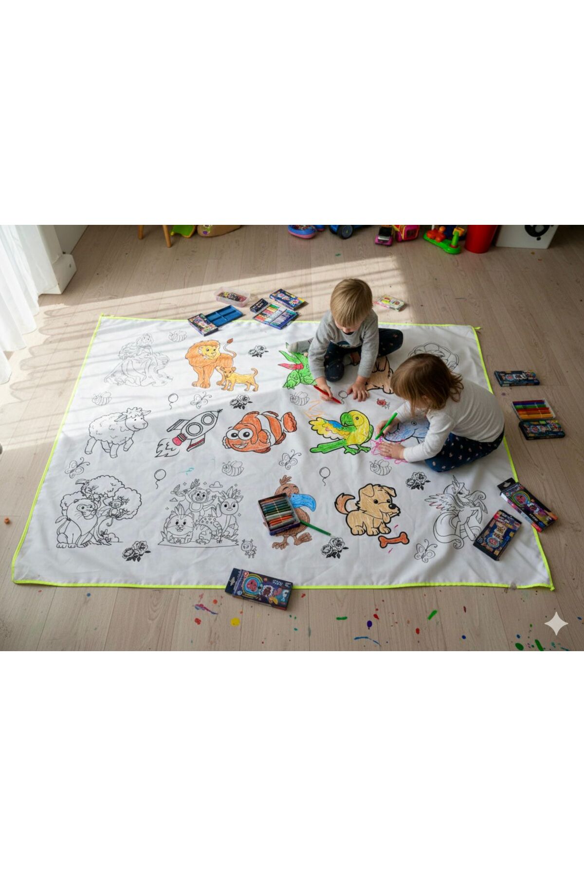 Esrabutik Eğitici Boyanabilir Su geçirmez yıkanabilir Çocuklar için Eğlence Matı100x150 Boya Kalem Seti Hediye fotoğrafı 2 (önizleme)
