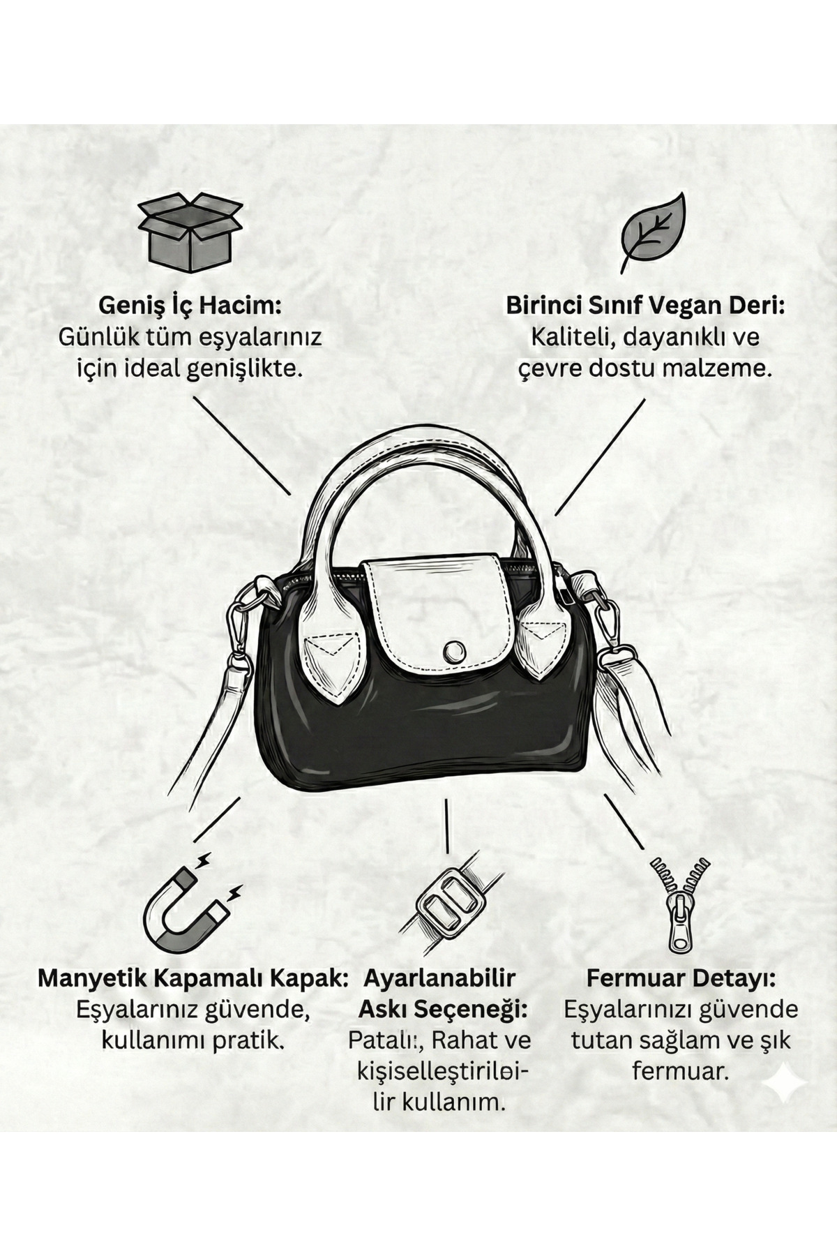 PurpleART Kadın Lacivert ve Taba Detaylı Çift Renkli Minimal Omuz ve Çapraz Çanta - Marine Stil görsel 3