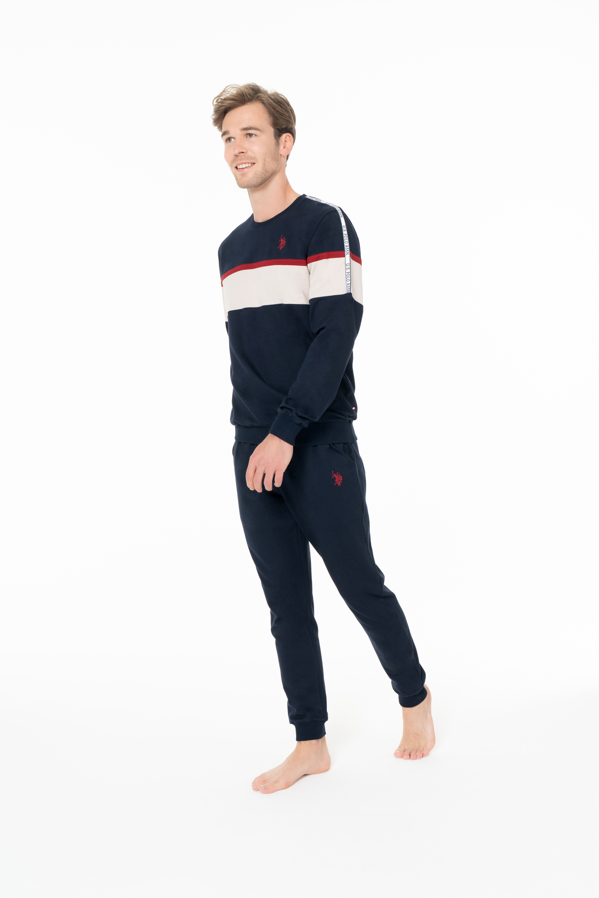 یو اس پولو ست لباس خواب مردانه نخی دارای مجوز 18936-NAVY-M