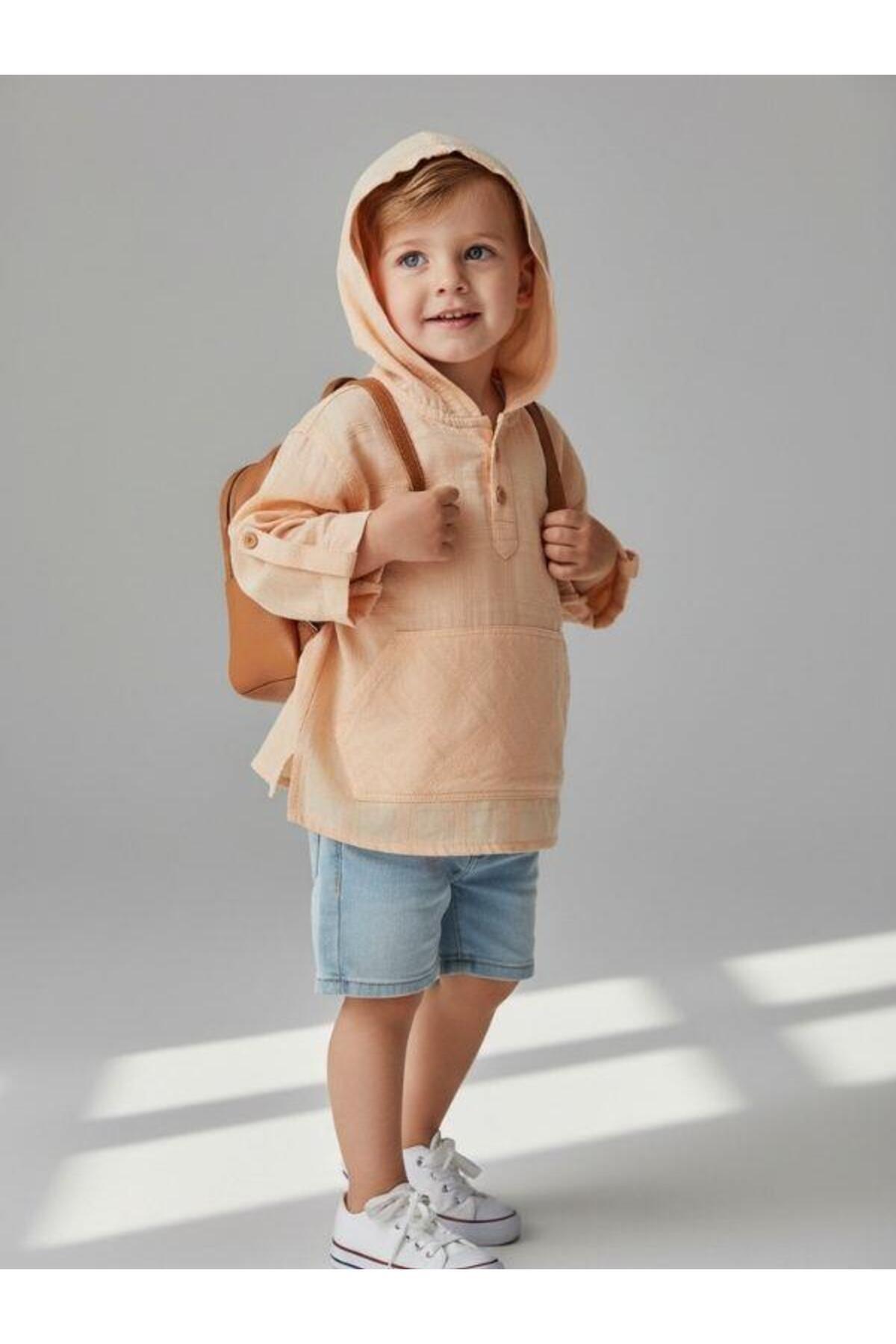 Jack Lions Erkek Bebek Kapüşonlu Kanguru Cepli Keten Gömlek fotoğrafı 2 (önizleme)