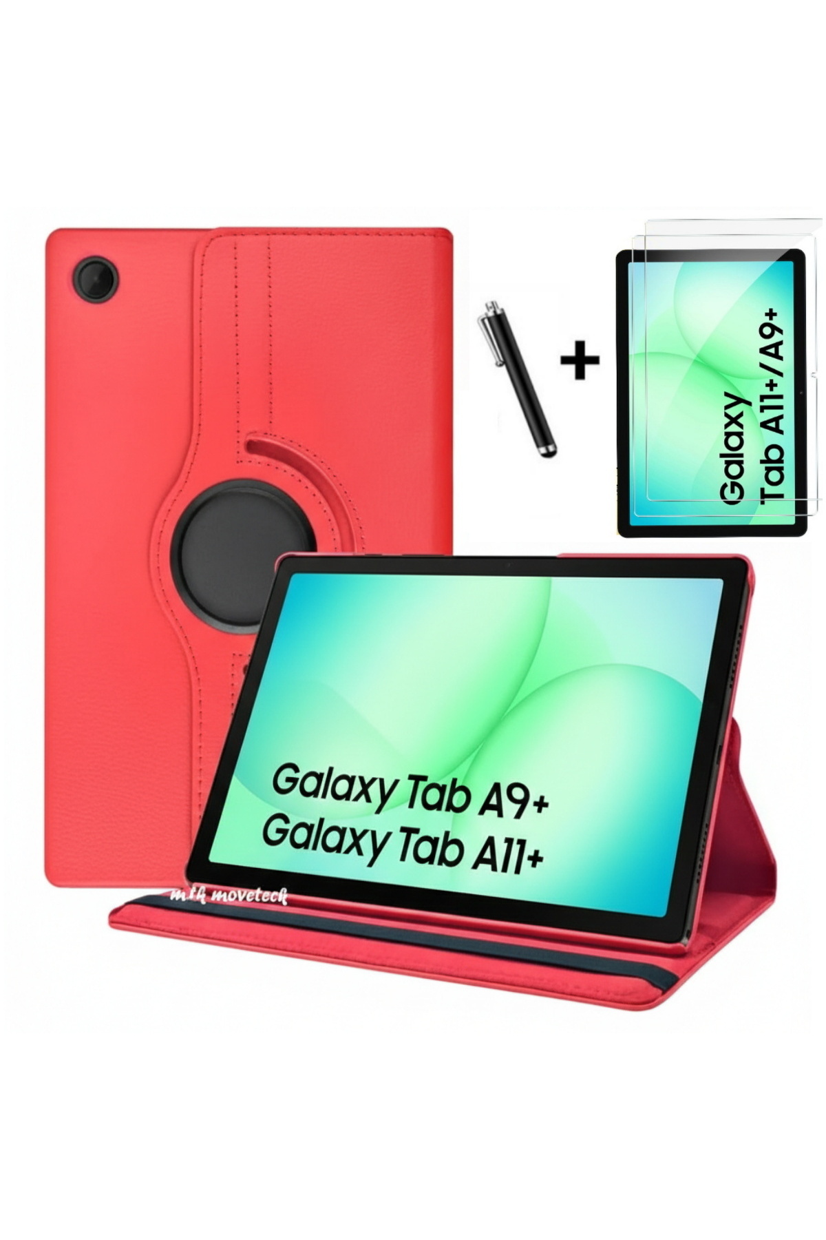 m.tk moveteck Galaxy Tab A11+ Plus/A9 Plus 11 Inç Kılıf 360 Dönebilen Standlı Kapak Ekran Koruyucu Kalem Set