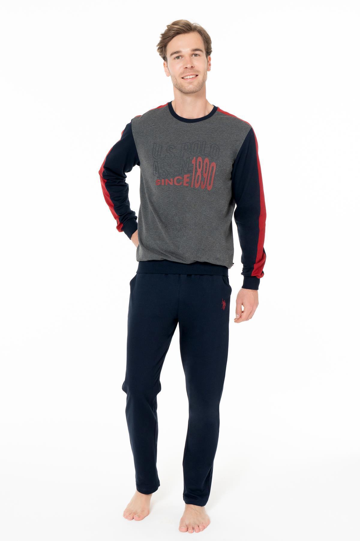 یو اس پولو ست لباس خواب مردانه دو نخی زمستانی آستین بلند ساق بلند - رنگ آنتراسیت - سایز XL