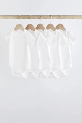 SPARKLY BABY %100 Organik Pamuk 5li Beyaz Kısa Kollu Bebek Body