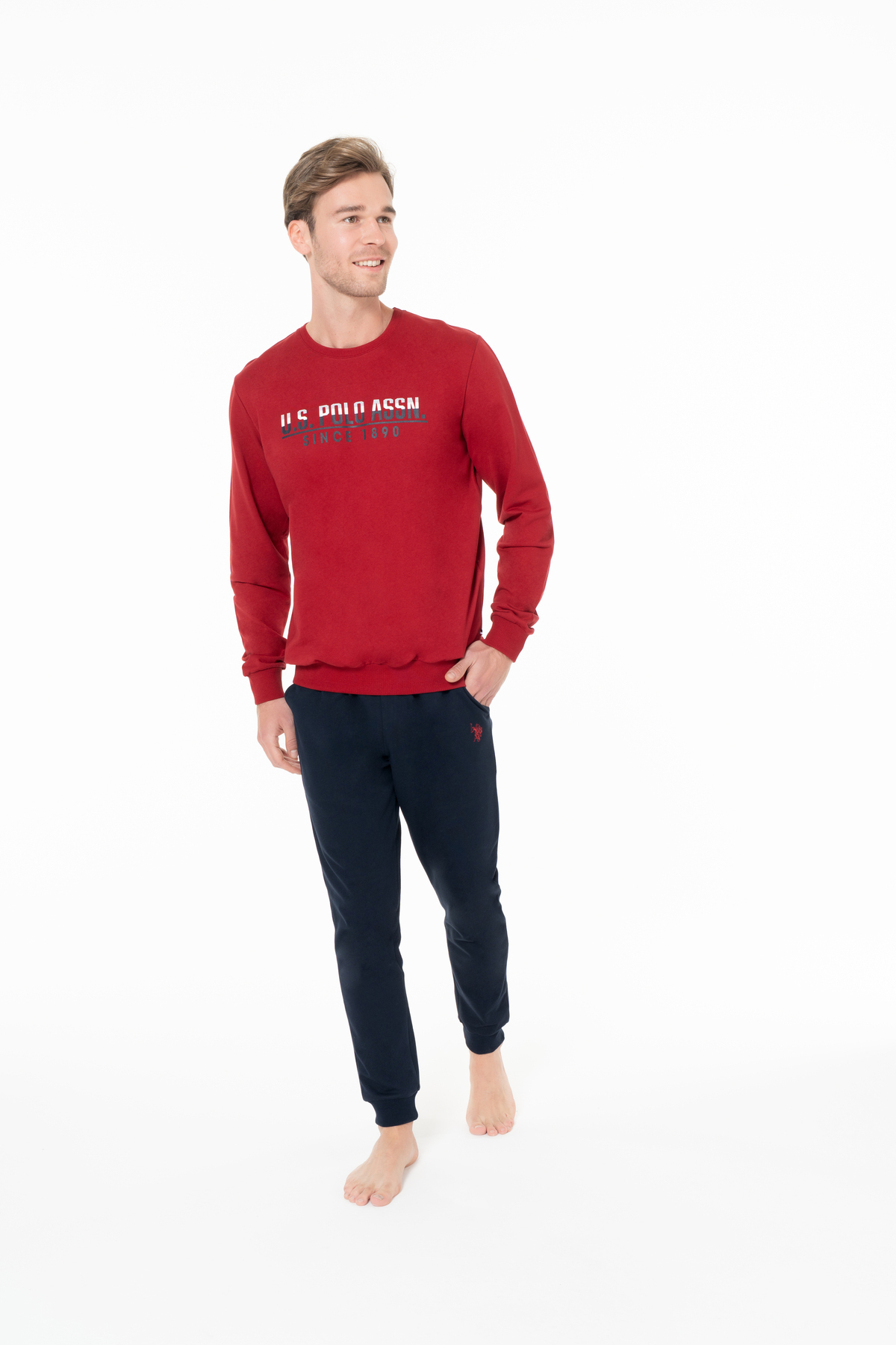 یو اس پولو ست لباس خواب مردانه نخی دارای مجوز 18928-BORDO-L