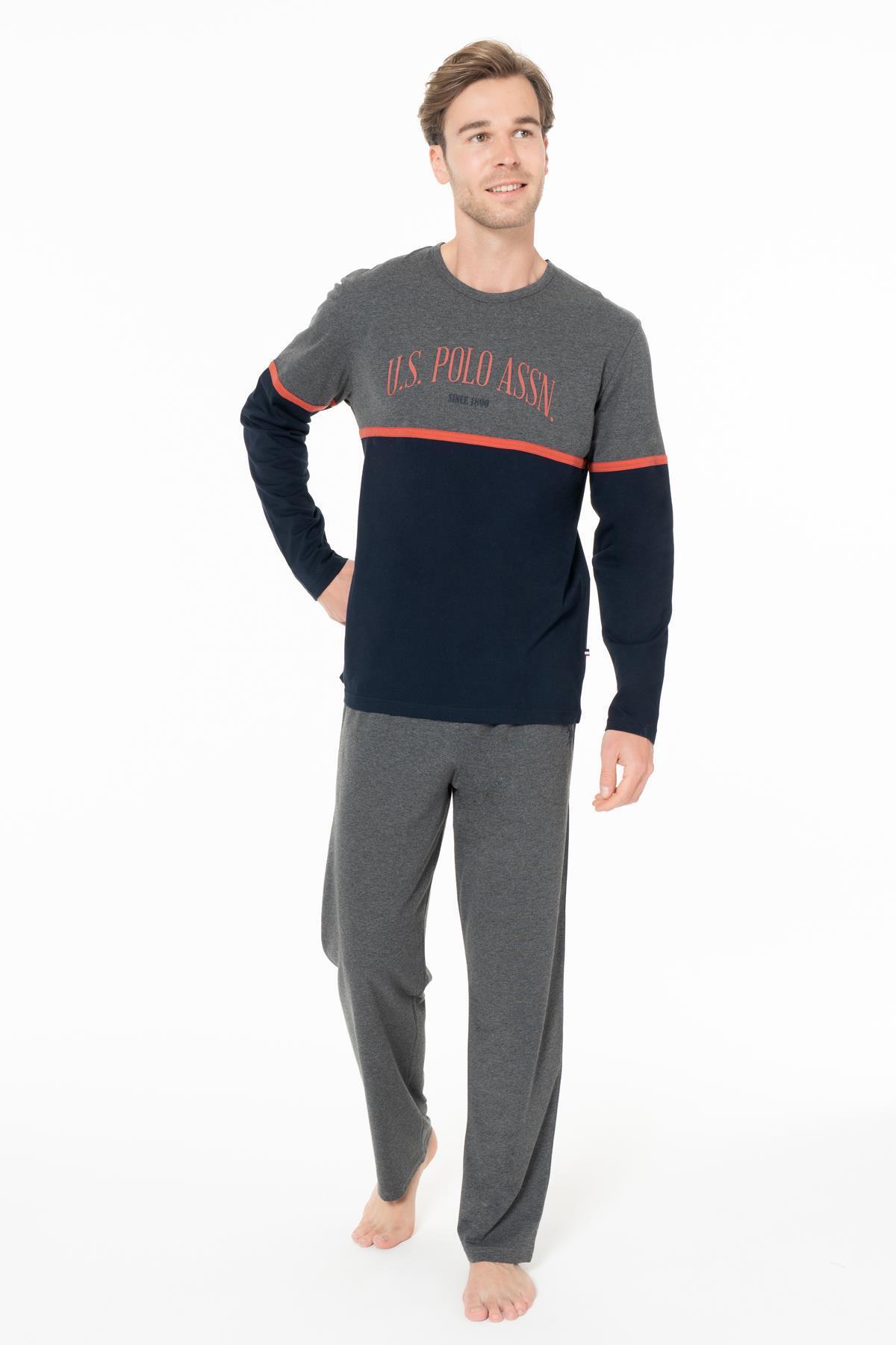 یو اس پولو ست لباس راحتی مردانه نخی طرح‌دار - سرمه‌ای - سایز XL